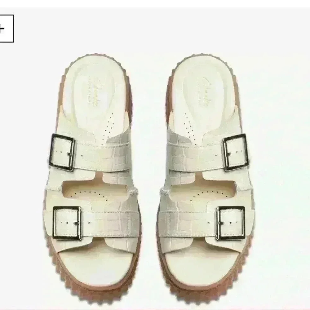 CLARKS TORHILL SLIDE  SANDAL CREAM SIZE 8 - Picture 2 of 15